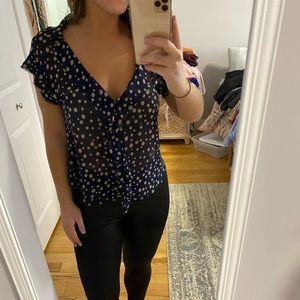 Perfect polka dot , navy, chiffon top!